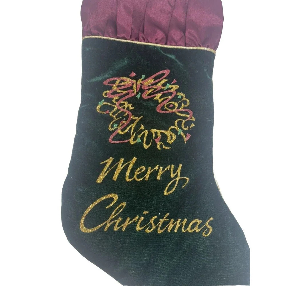 VINTAGE VELVET MERRY CHRISTMAS STOCKING PEACE 17โ
